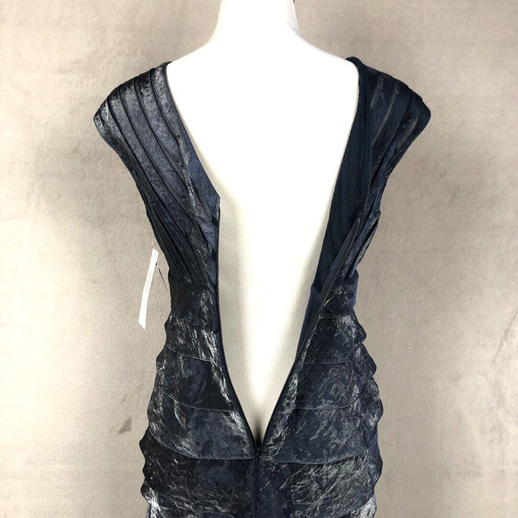 NWT ADRIANNA PAPELL Cocktail Dress Sz 6 Blue Midi Layered Lined Iridescent NEW - Picture 14 of 16